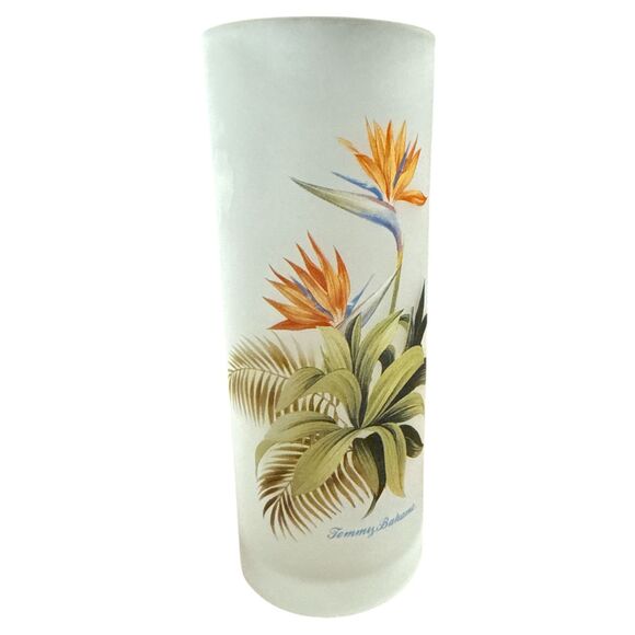 Tommy Bahama Tall Frosted Glasses Set Tropical Bird of Paradise Palm Highball - Picture 6 of 7